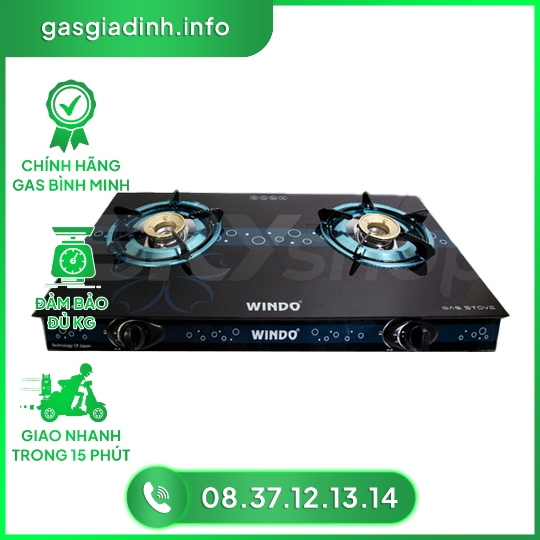 Bếp Gas Đôi WINDO 717 Mặt Kính Cường Lực Đầu Đốt Đồng 